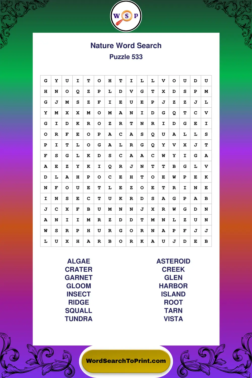 Nature Word Search Puzzle 533