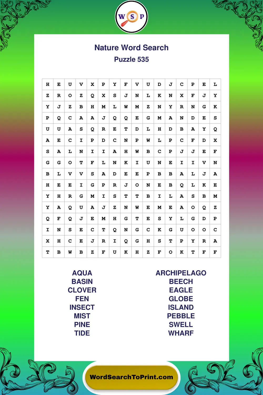 Nature Word Search Puzzle 535