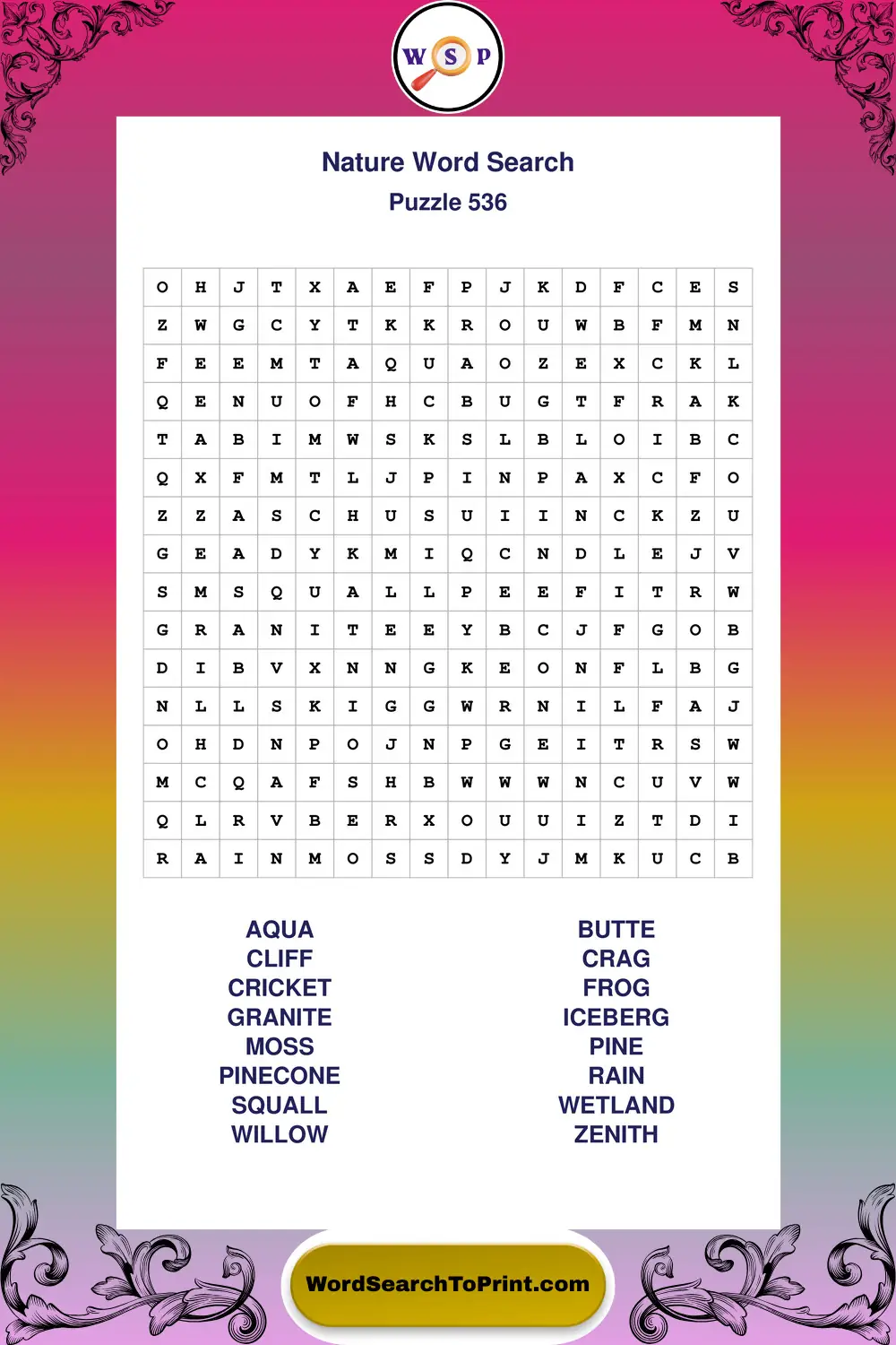 Nature Word Search Puzzle 536
