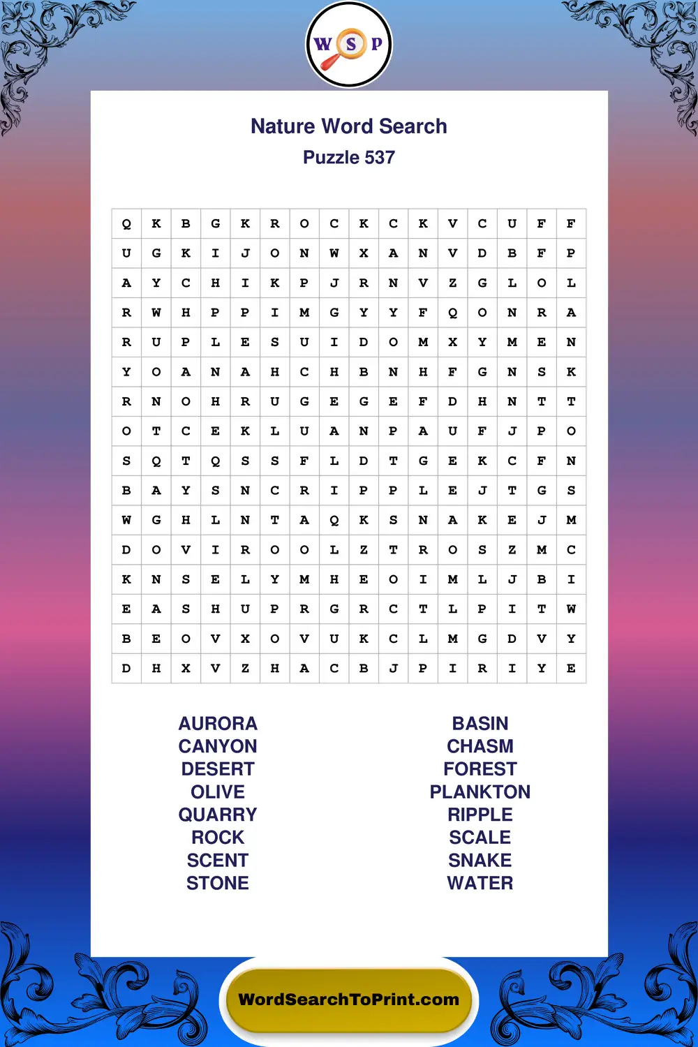 Nature Word Search Puzzle 537