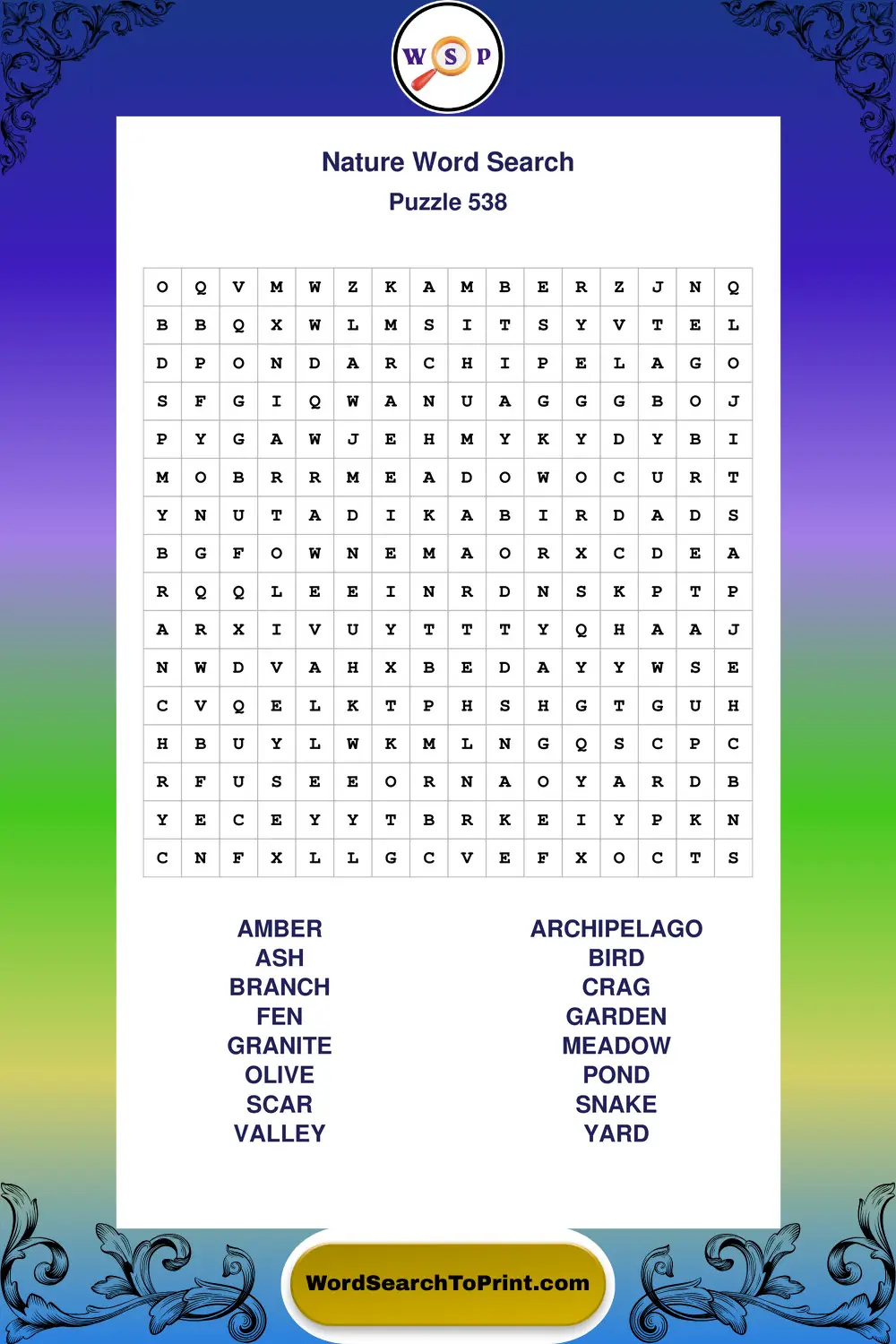 Nature Word Search Puzzle 538