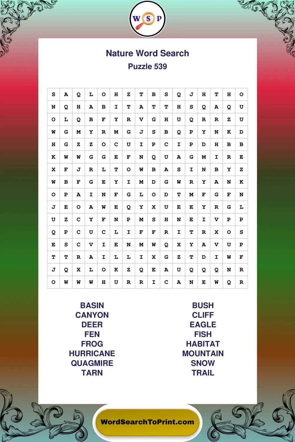 Nature Word Search Puzzle 539