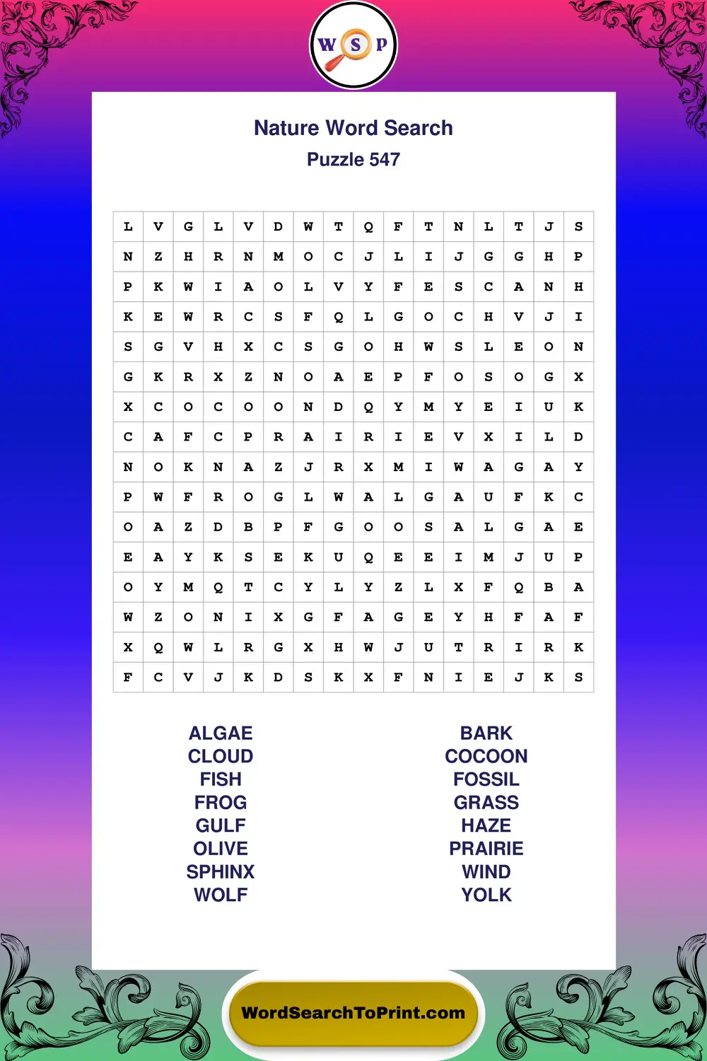 Nature Word Search Puzzle 547