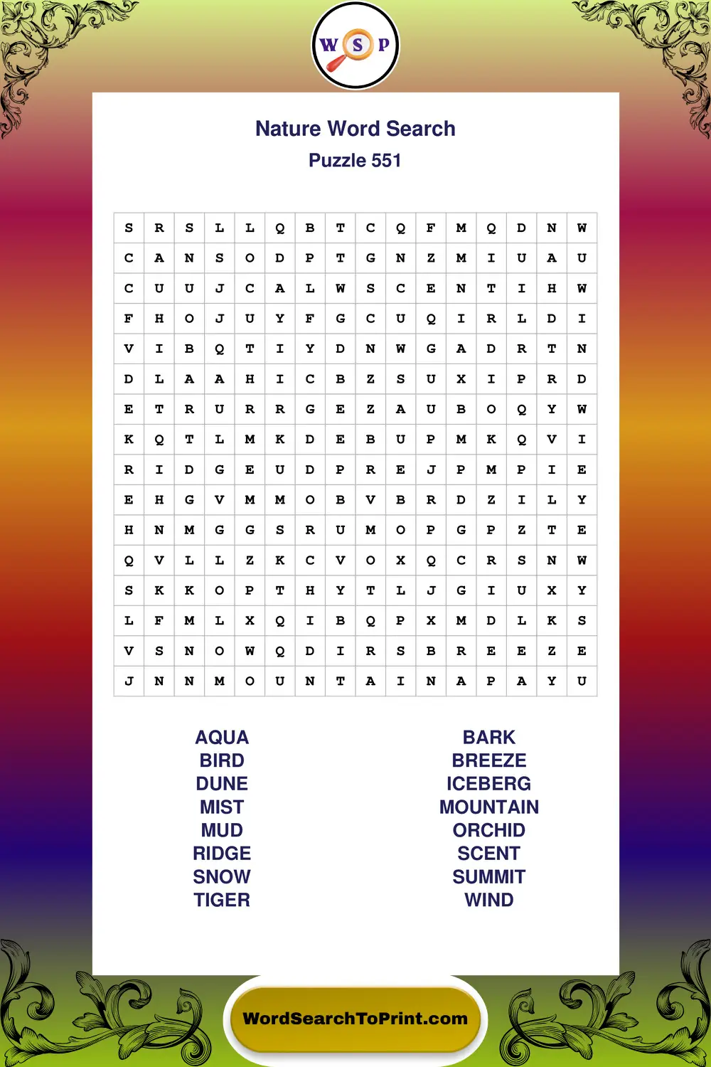 Nature Word Search Puzzle 551