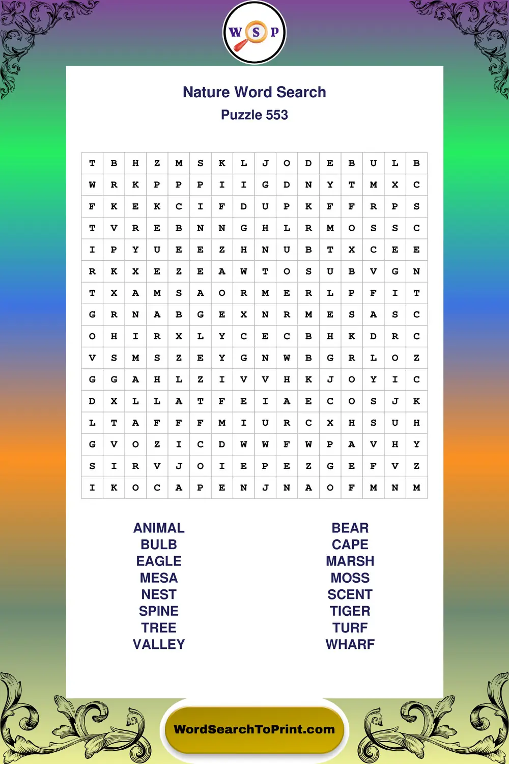 Nature Word Search Puzzle 553