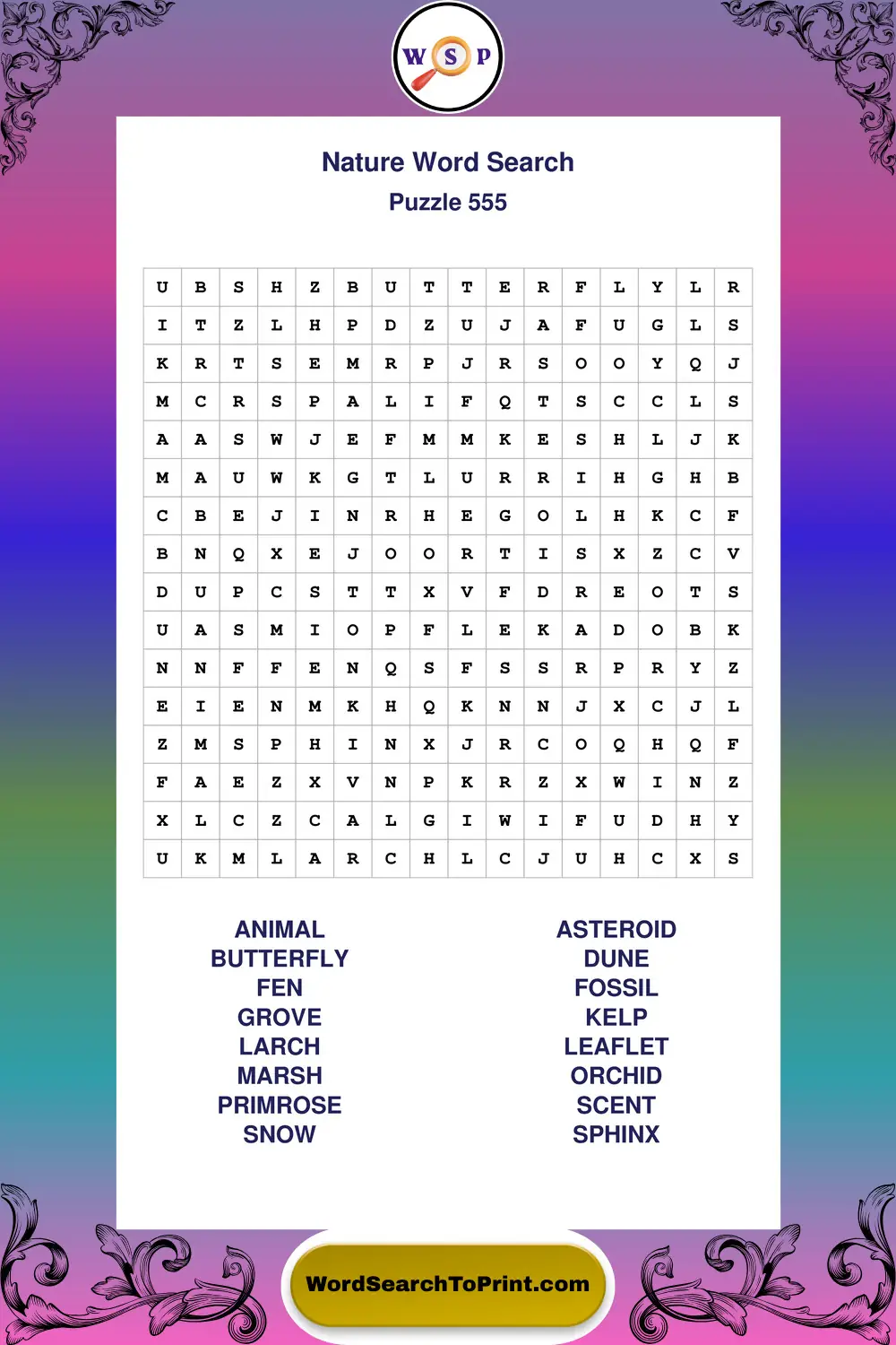 Nature Word Search Puzzle 555