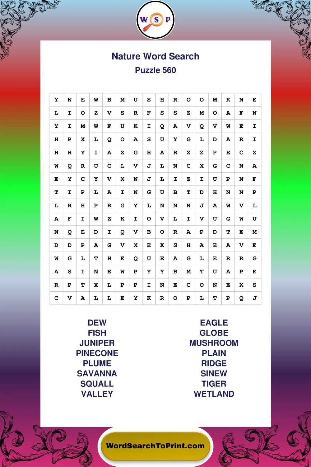 Nature Word Search Puzzle 560