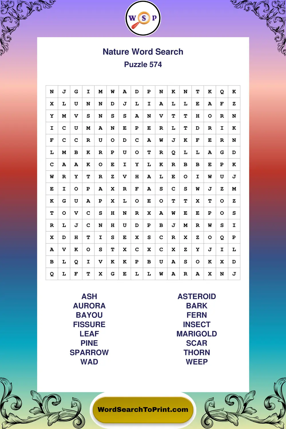 Nature Word Search Puzzle 574