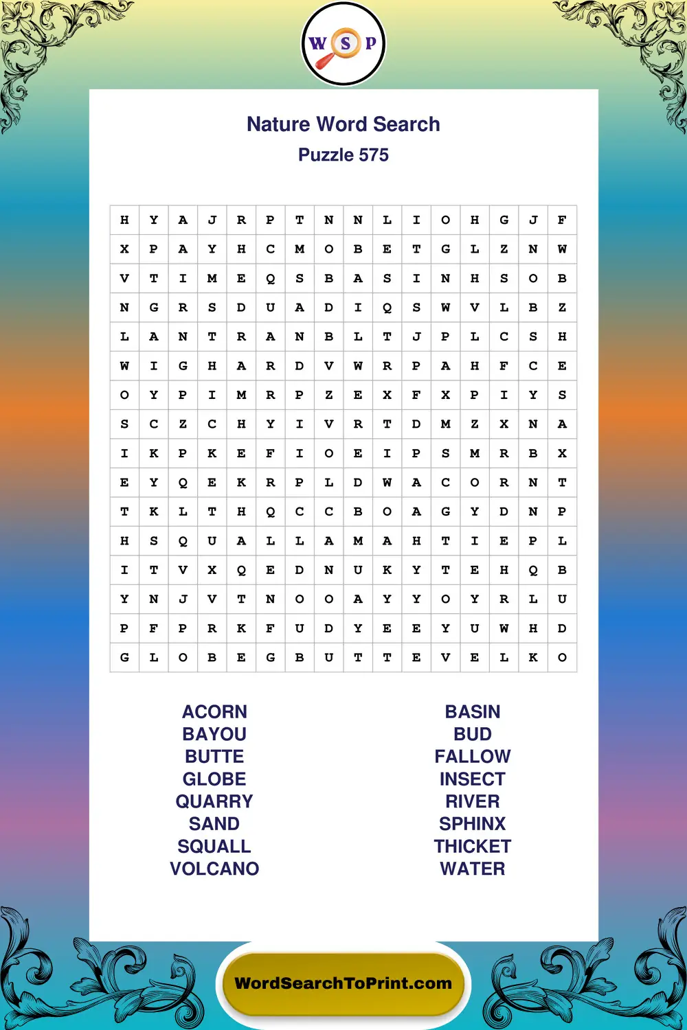 Nature Word Search Puzzle 575