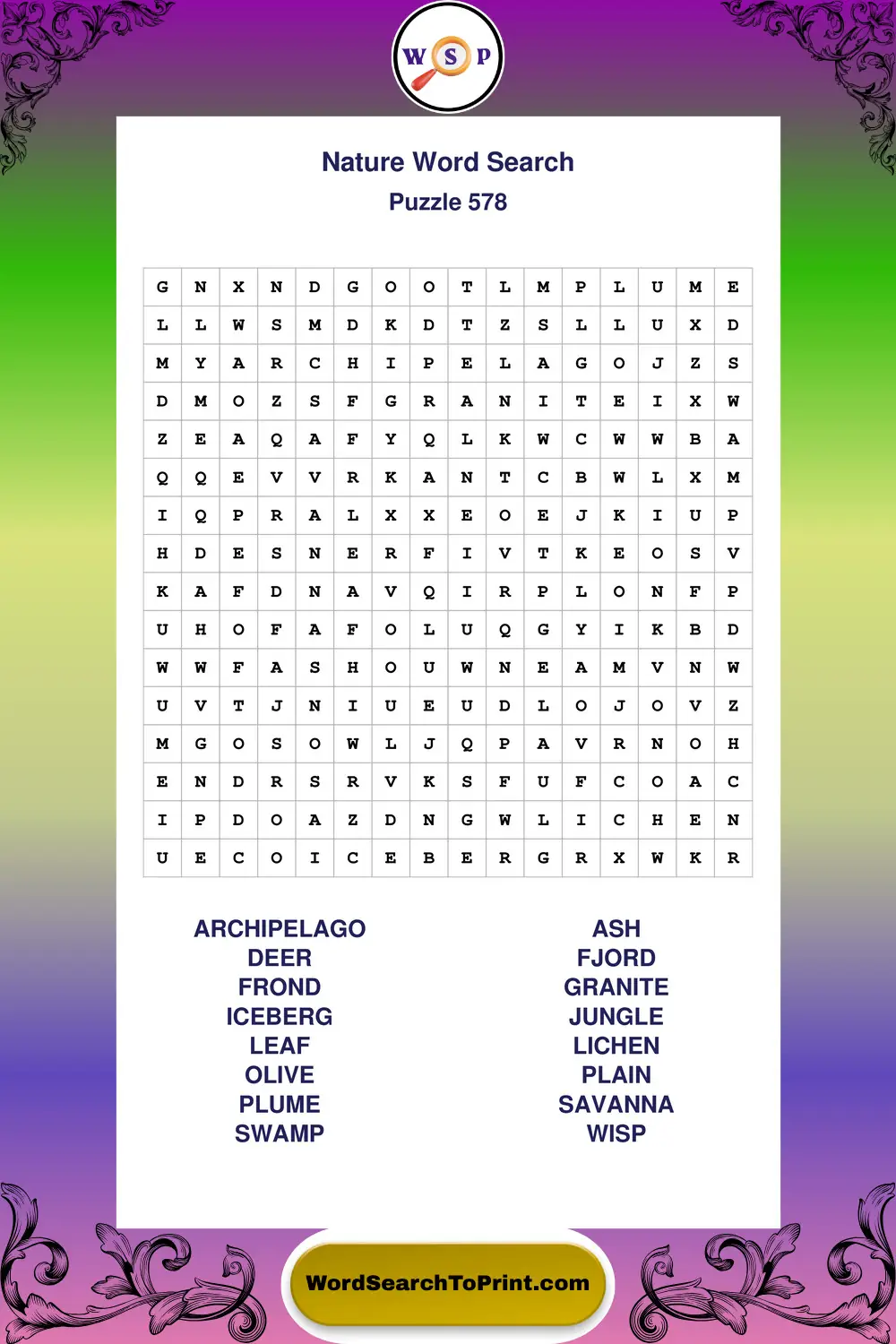 Nature Word Search Puzzle 578