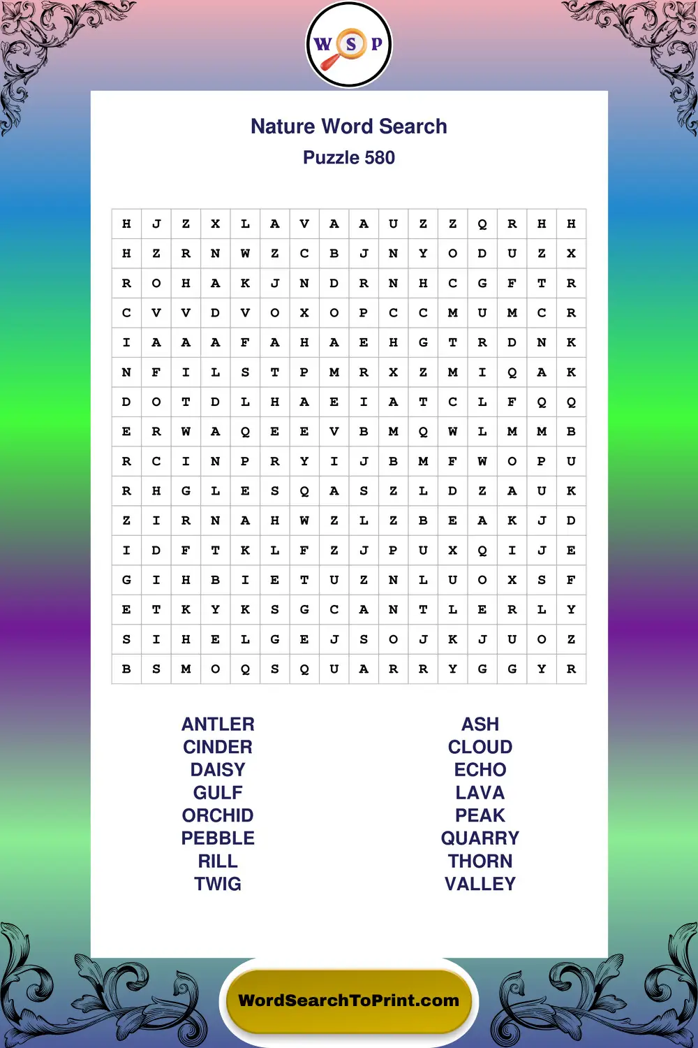 Nature Word Search Puzzle 580