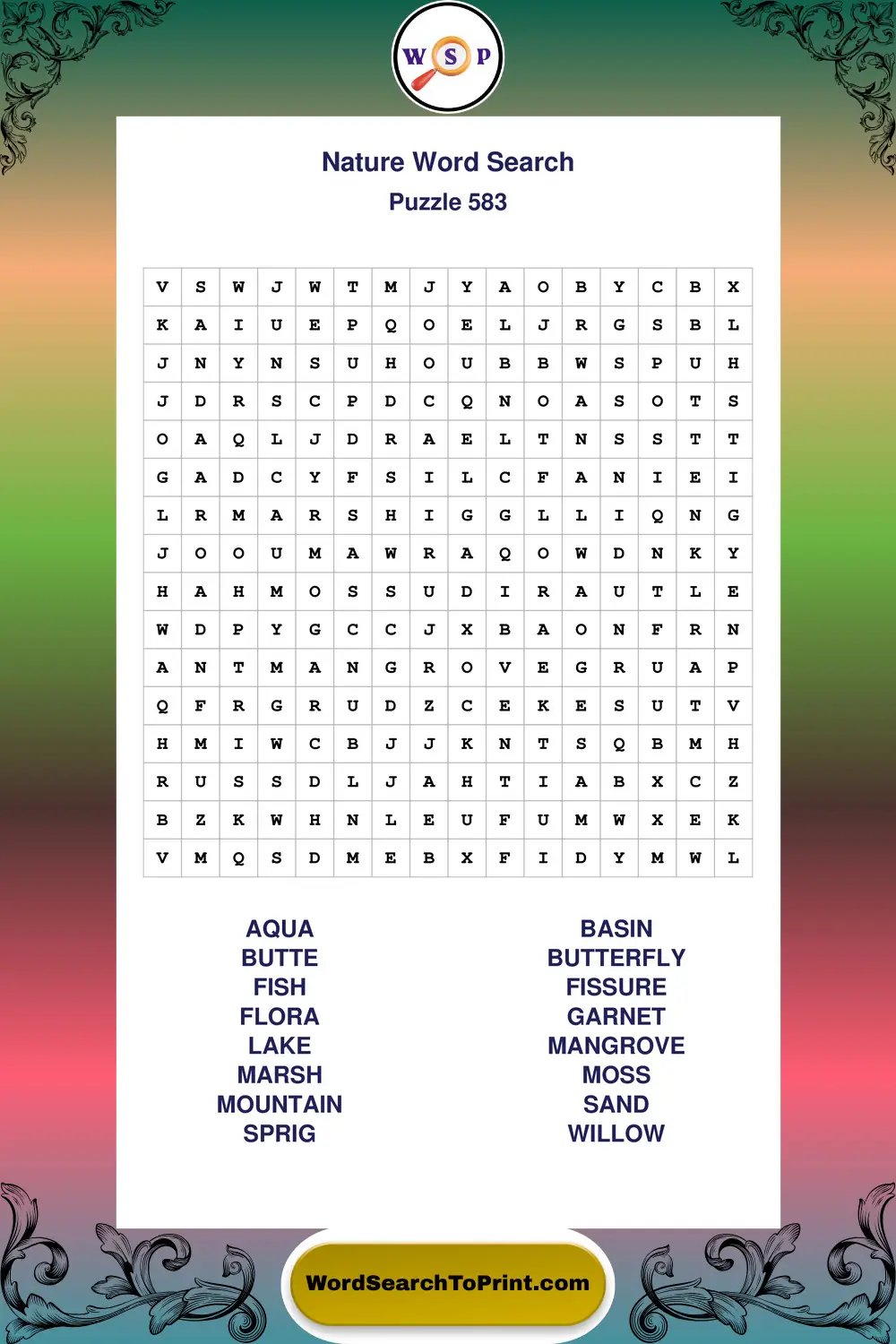 Nature Word Search Puzzle 583