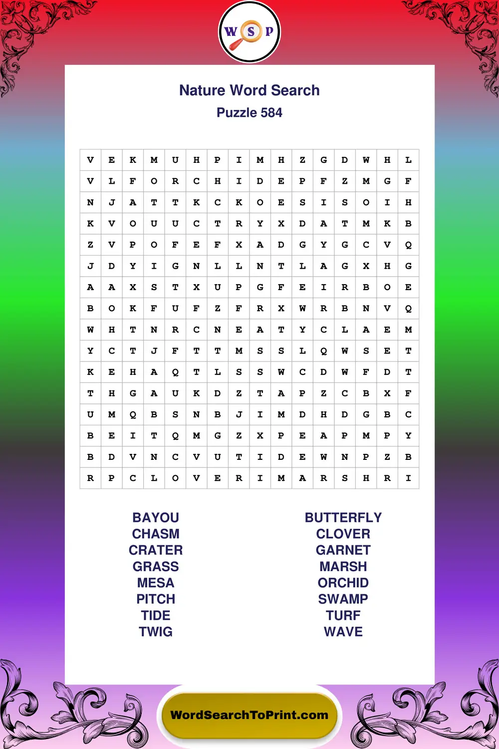 Nature Word Search Puzzle 584