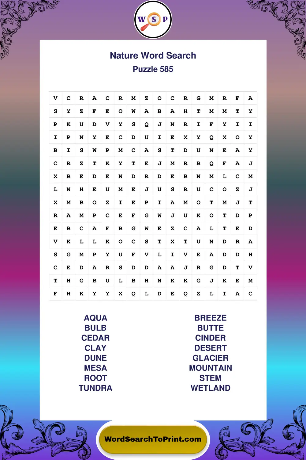 Nature Word Search Puzzle 585
