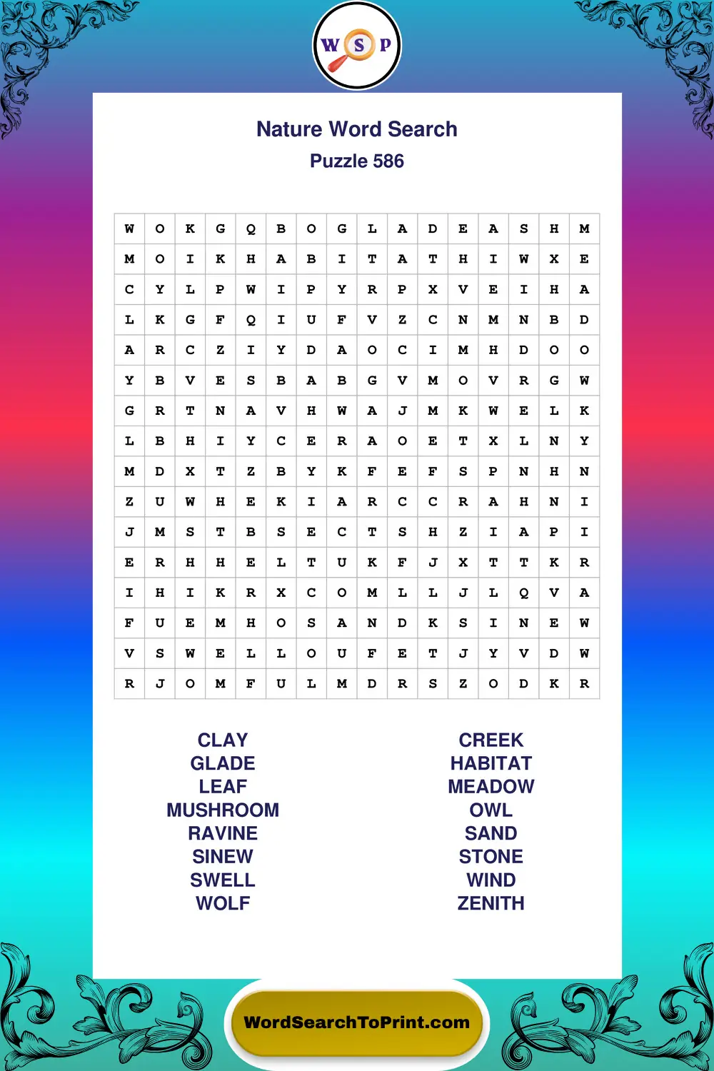 Nature Word Search Puzzle 586