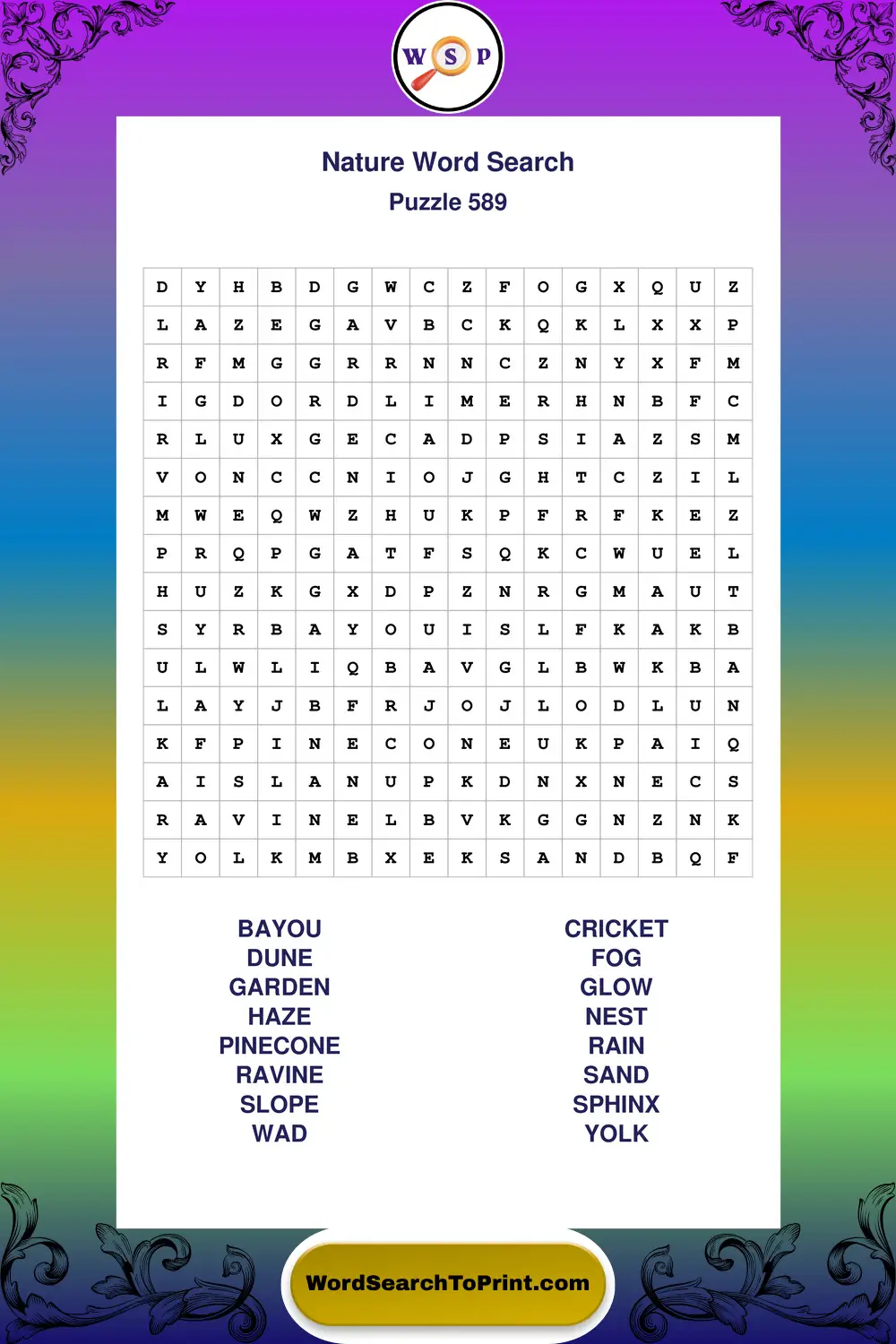Nature Word Search Puzzle 589