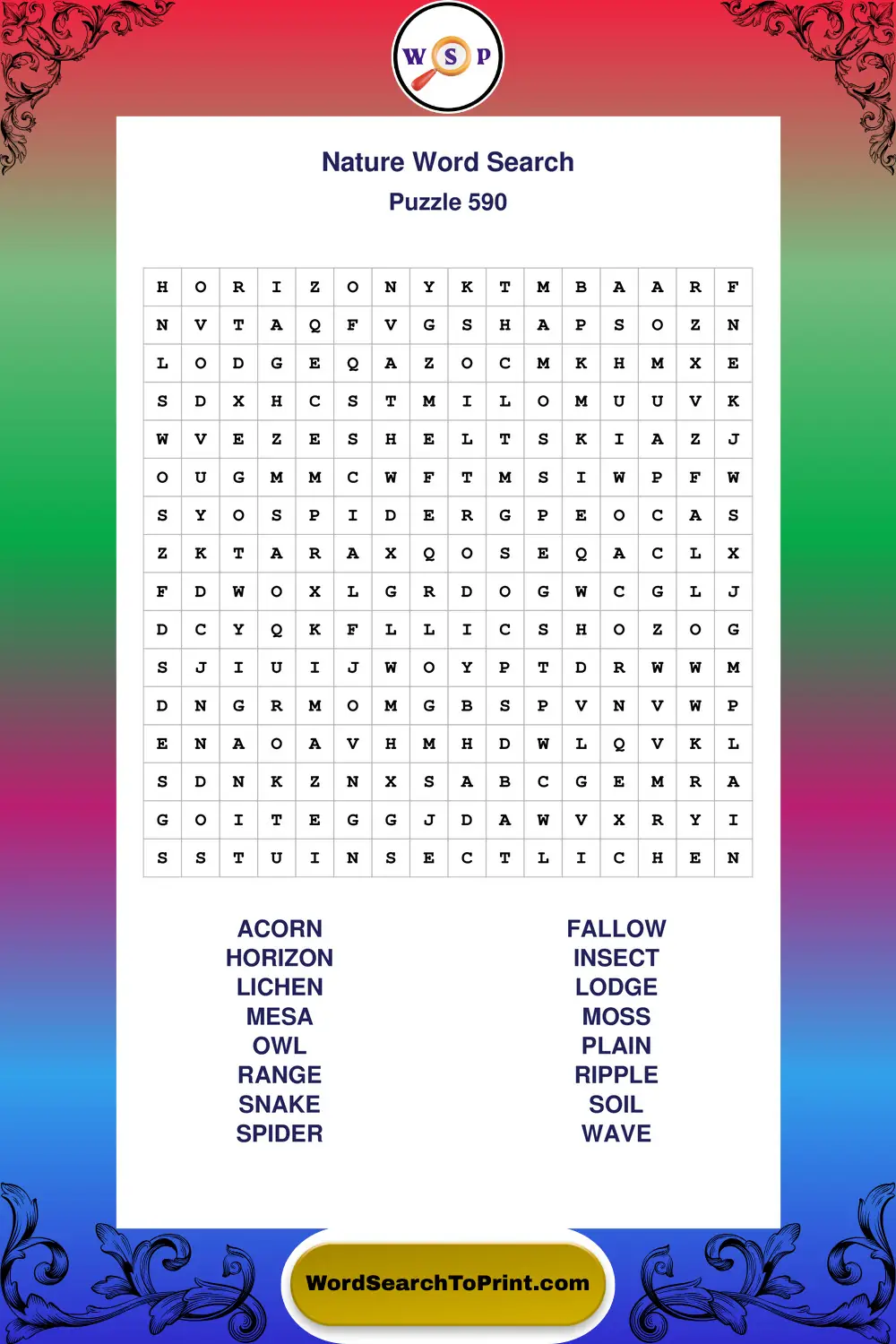 Nature Word Search Puzzle 590