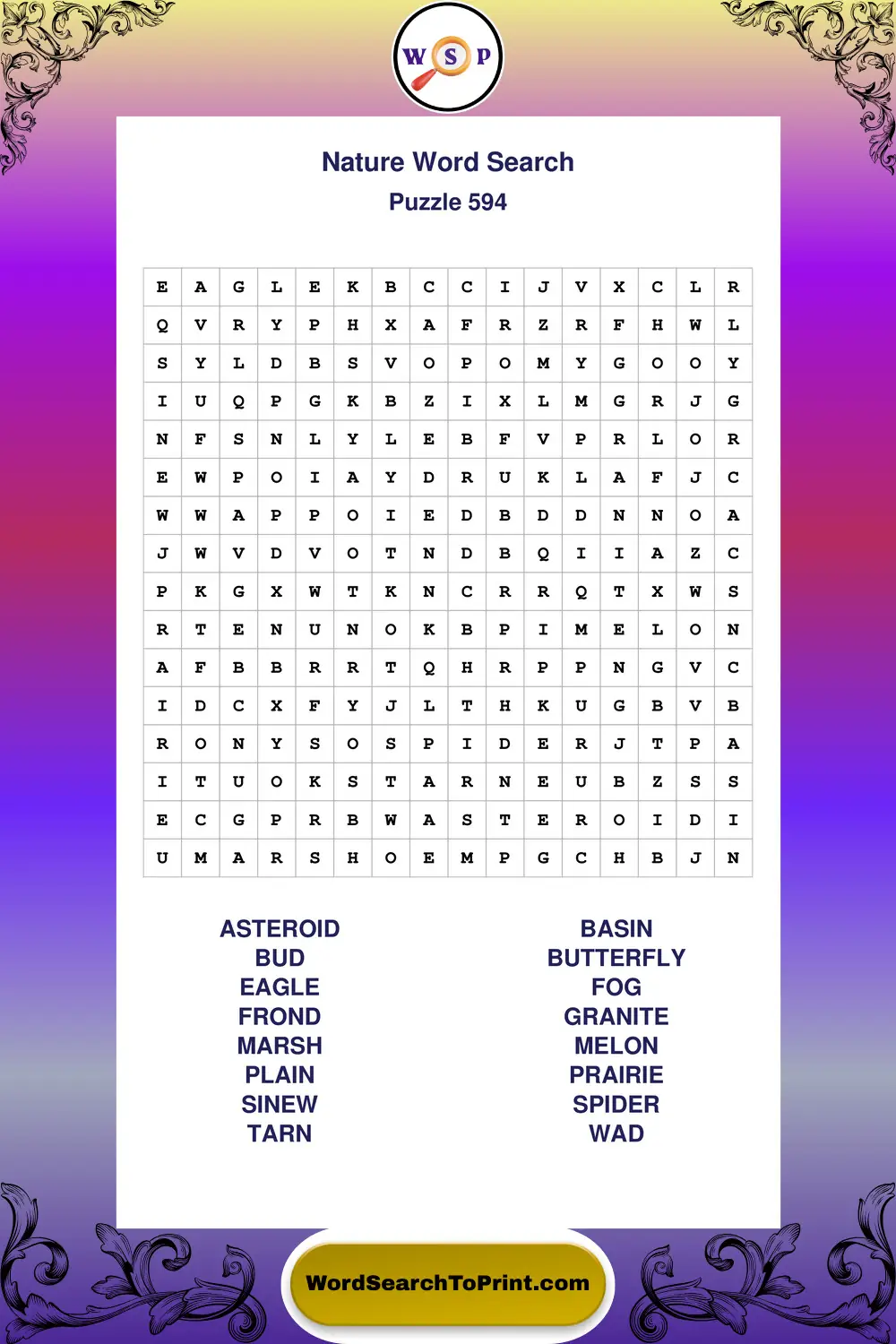 Nature Word Search Puzzle 594