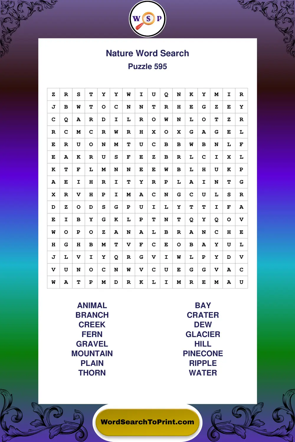 Nature Word Search Puzzle 595