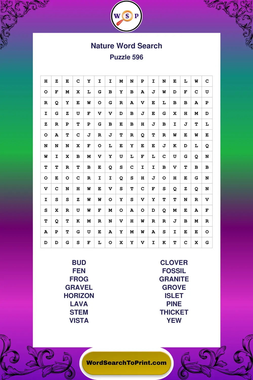 Nature Word Search Puzzle 596