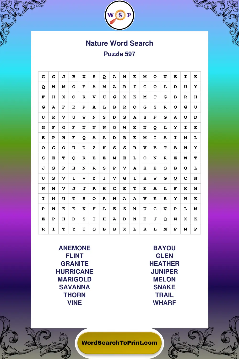 Nature Word Search Puzzle 597