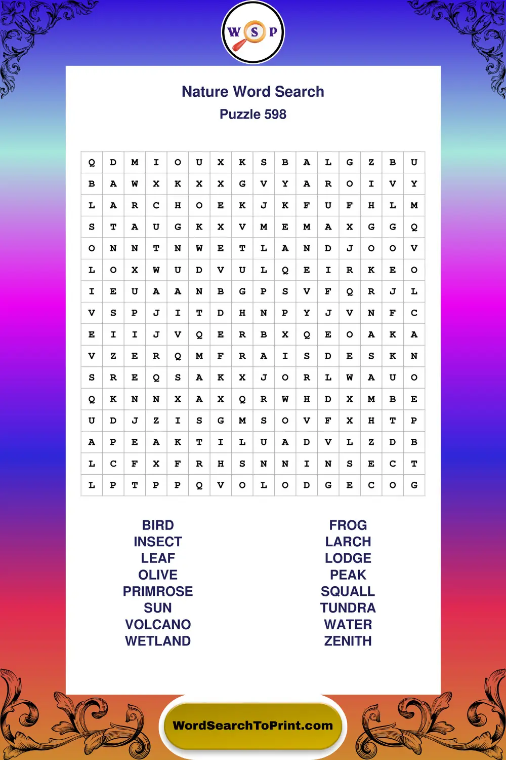 Nature Word Search Puzzle 598