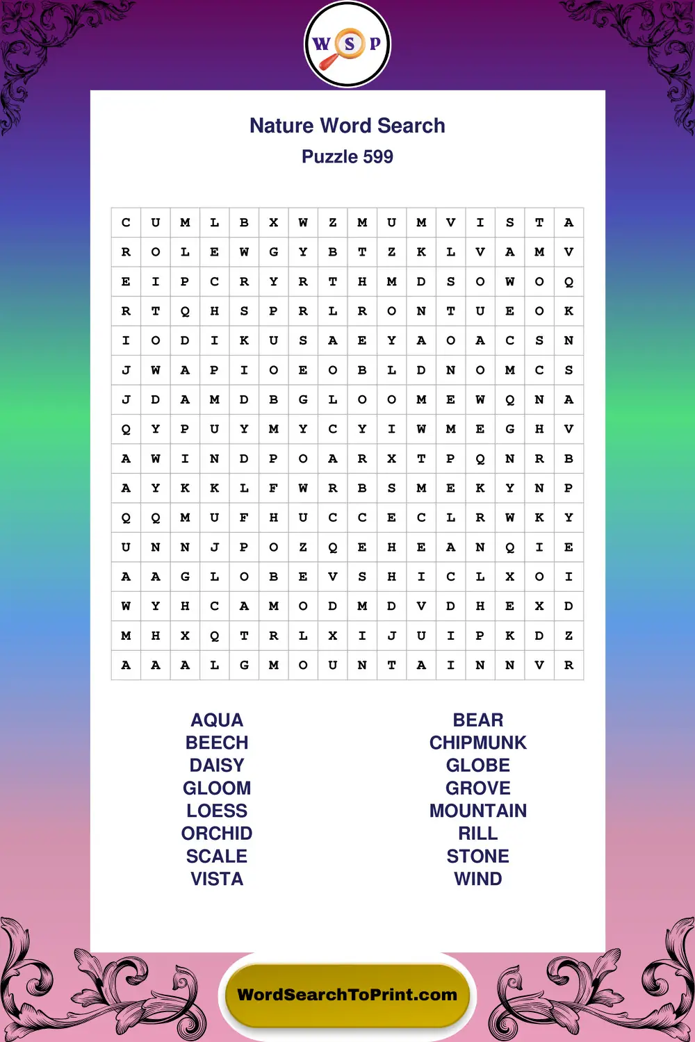 Nature Word Search Puzzle 599