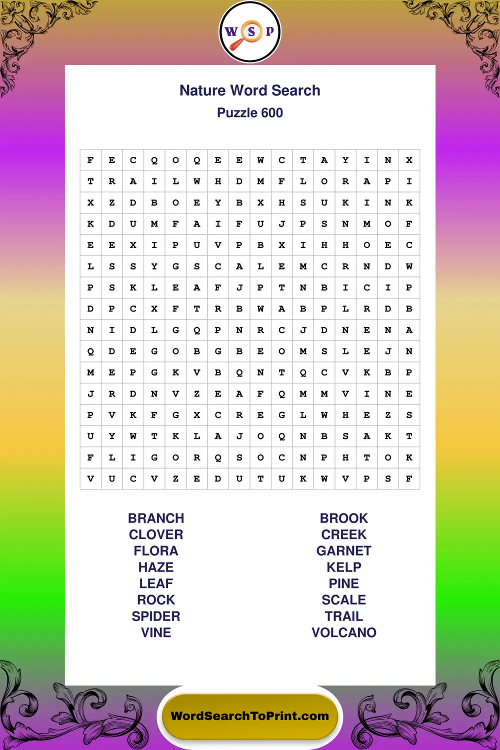 Nature Word Search Puzzle 600