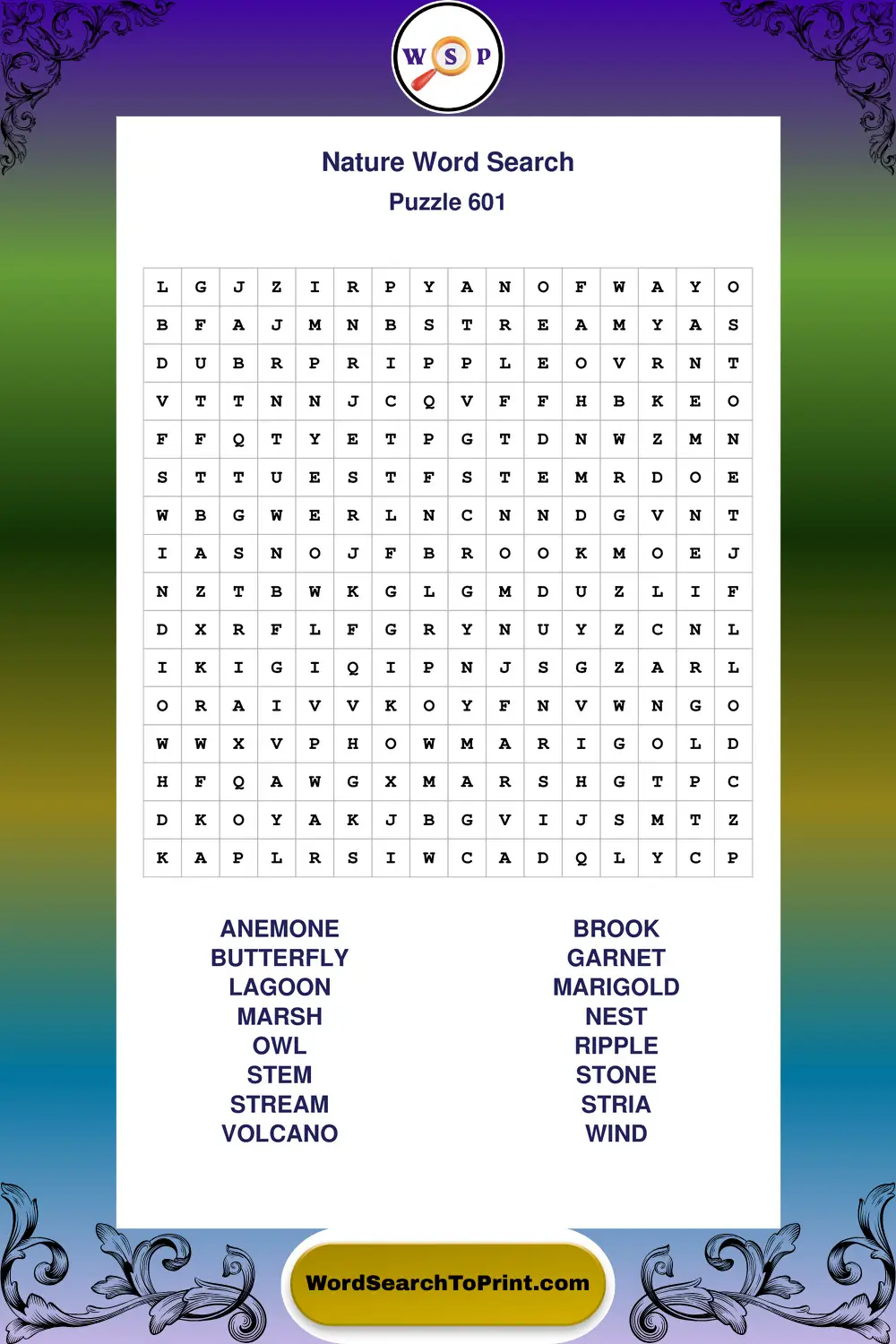 Nature Word Search Puzzle 601