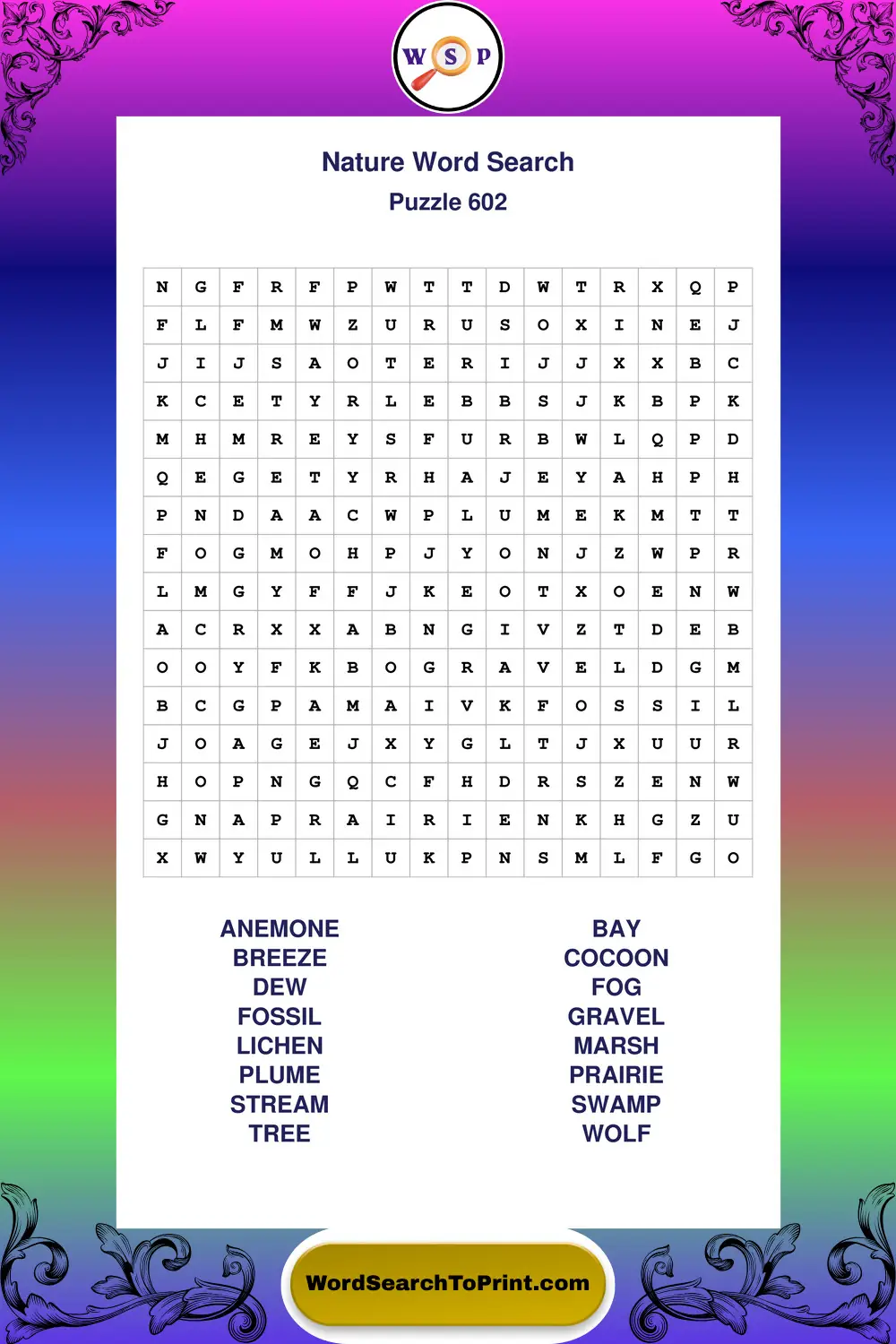 Nature Word Search Puzzle 602