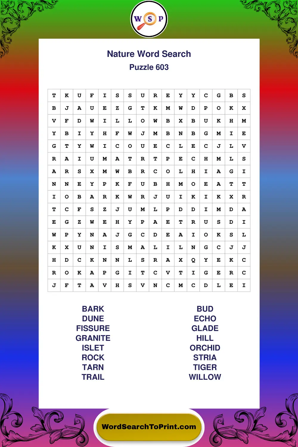 Nature Word Search Puzzle 603