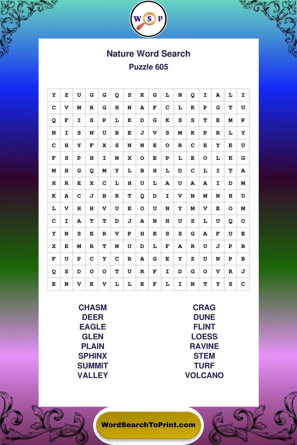 Nature Word Search Puzzle 605