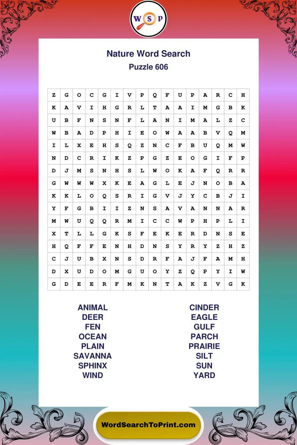 Nature Word Search Puzzle 606