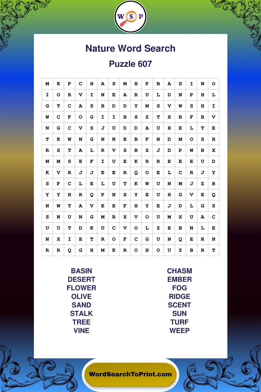 Nature Word Search Puzzle 607