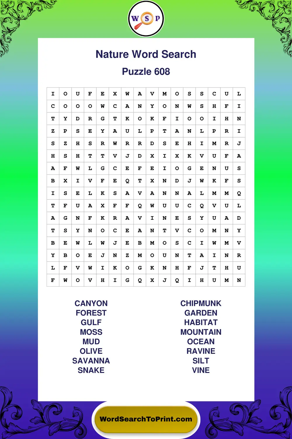 Nature Word Search Puzzle 608