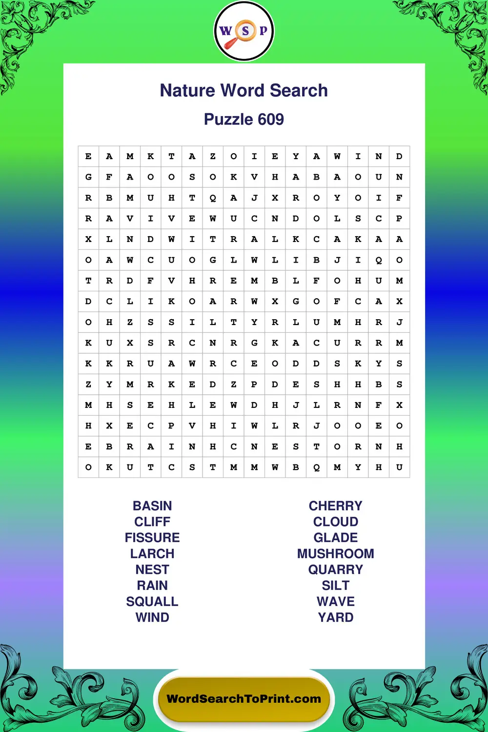 Nature Word Search Puzzle 609