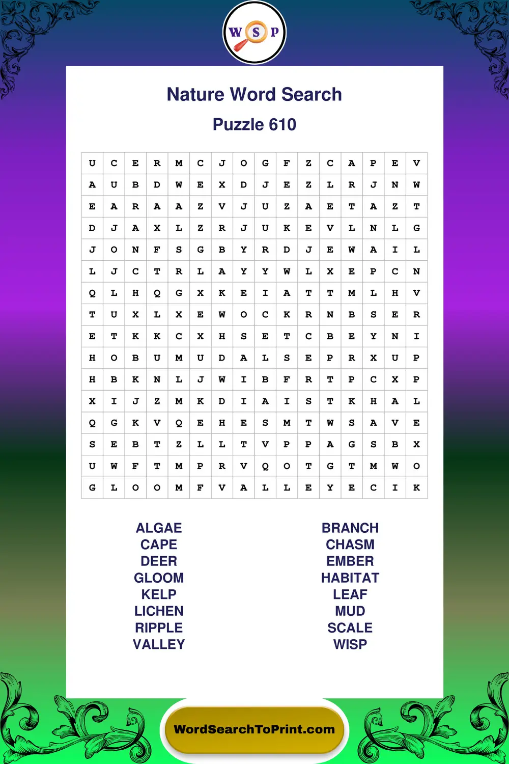 Nature Word Search Puzzle 610