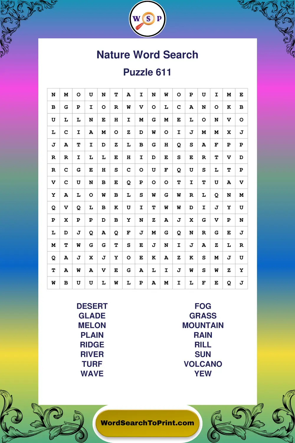 Nature Word Search Puzzle 611