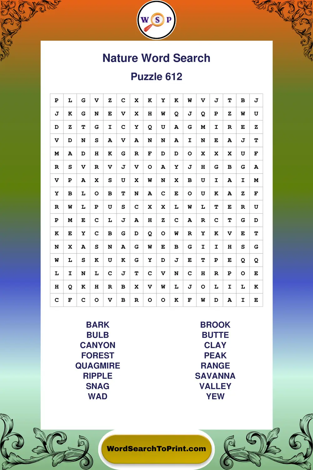 Nature Word Search Puzzle 612