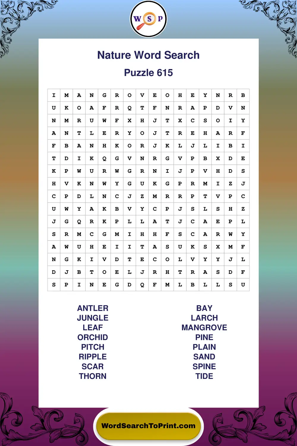 Nature Word Search Puzzle 615
