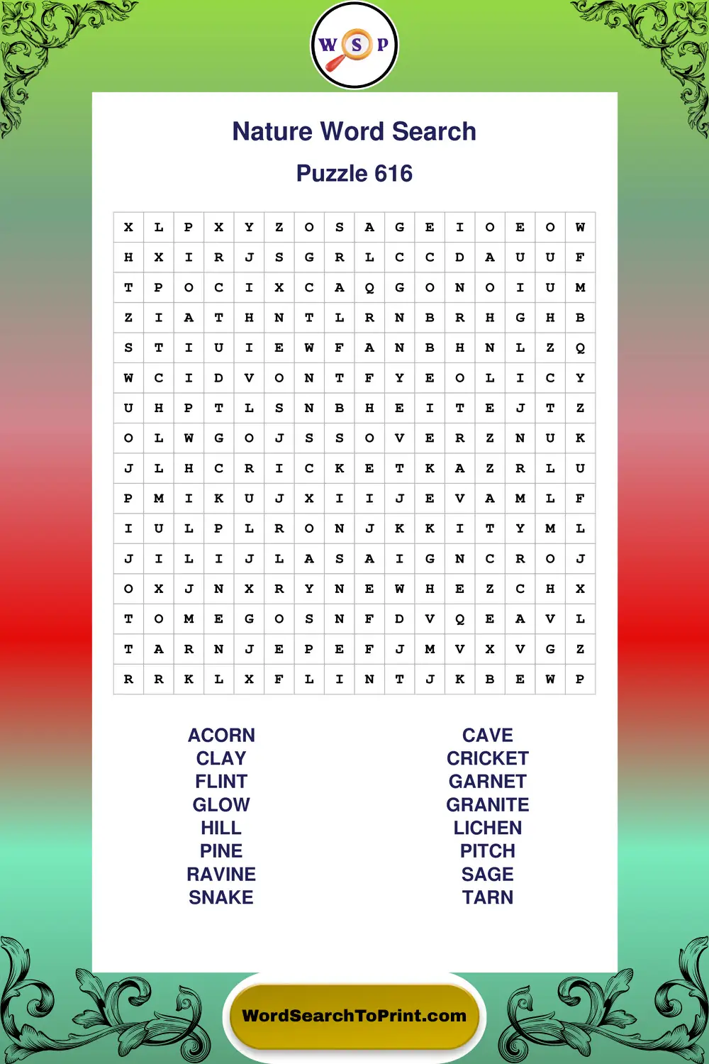 Nature Word Search Puzzle 616