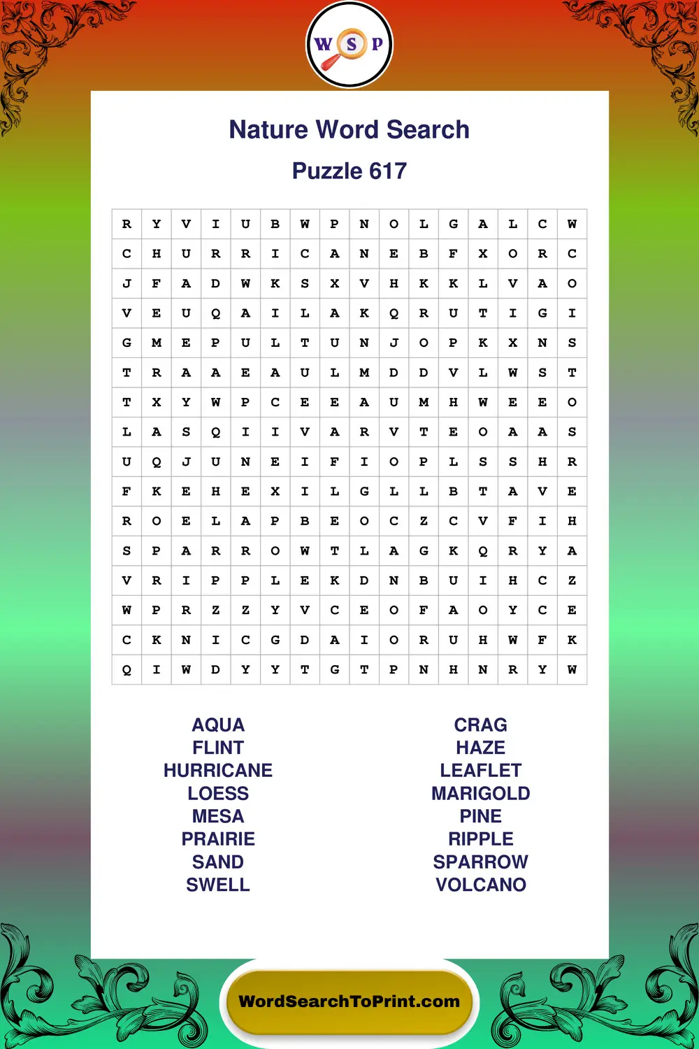 Nature Word Search Puzzle 617