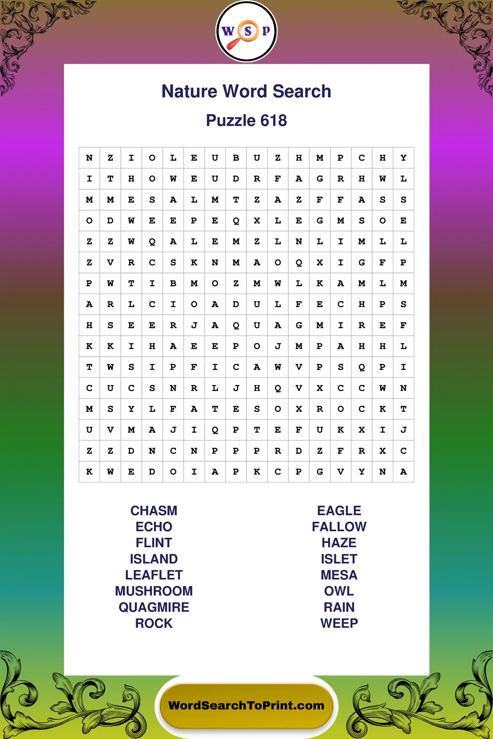 Nature Word Search Puzzle 618
