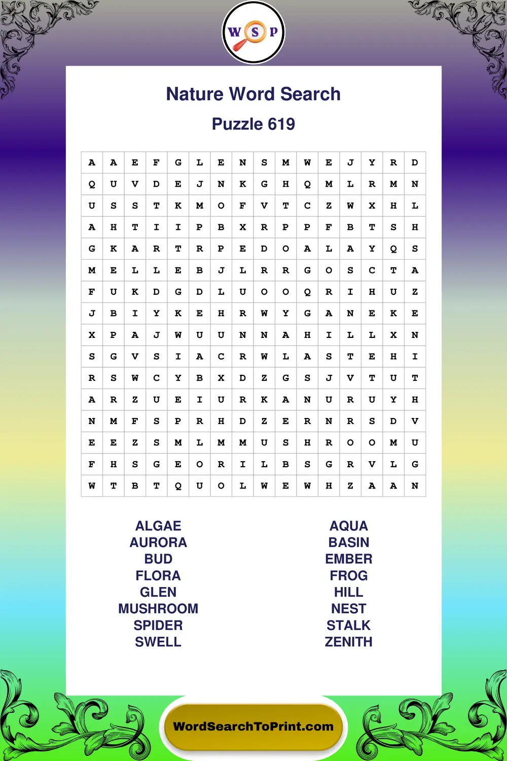 Nature Word Search Puzzle 619