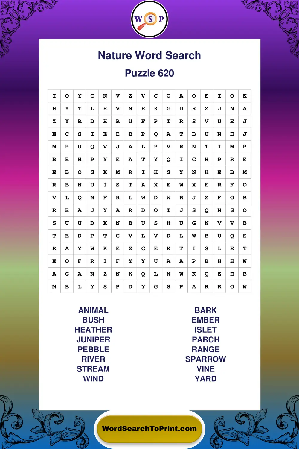 Nature Word Search Puzzle 620