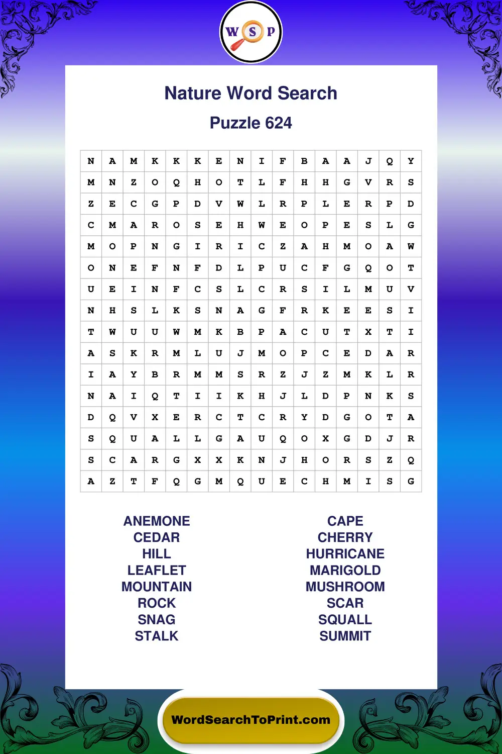 Nature Word Search Puzzle 624