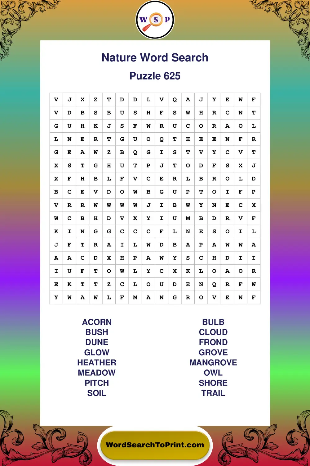 Nature Word Search Puzzle 625