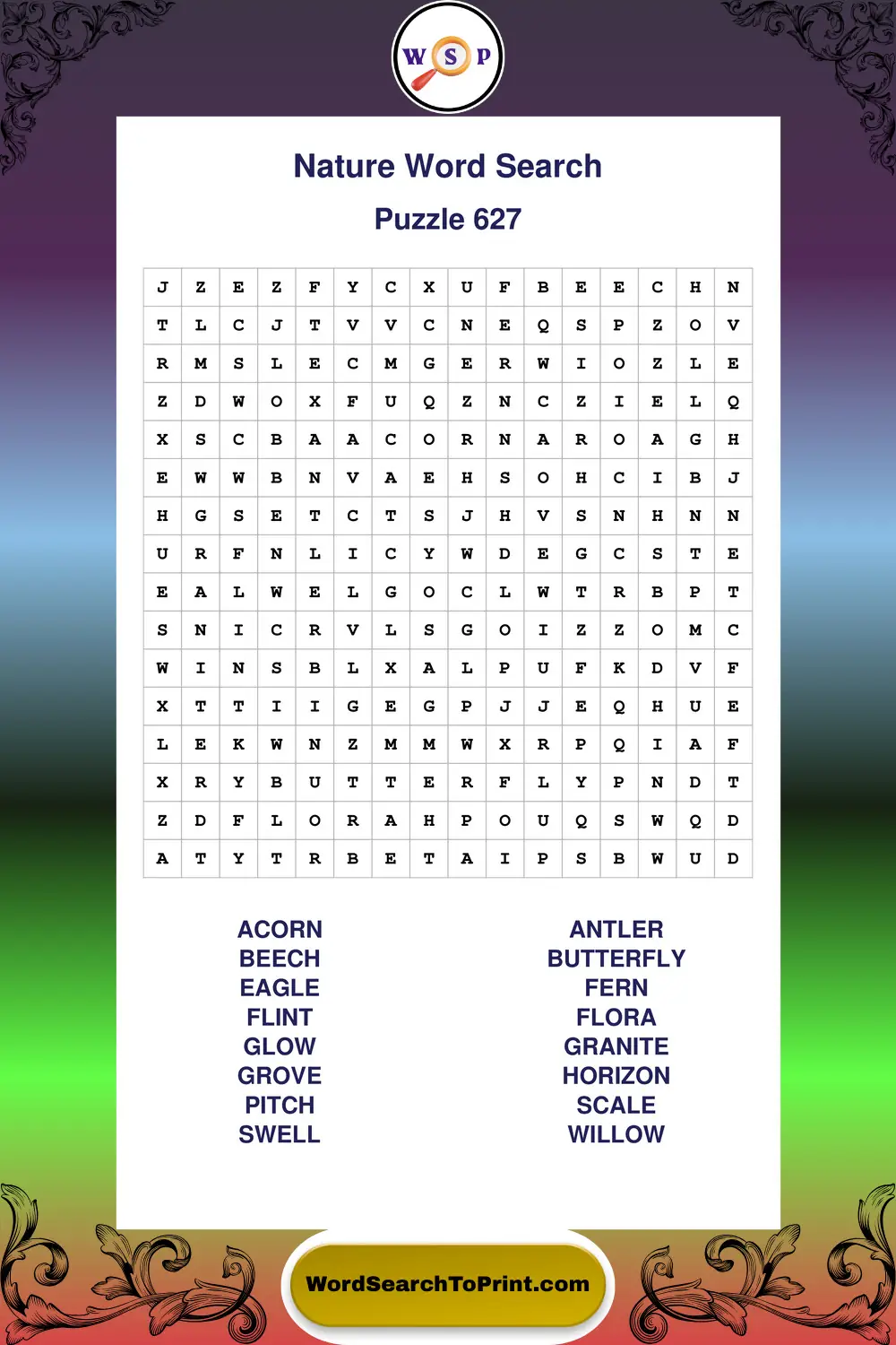 Nature Word Search Puzzle 627
