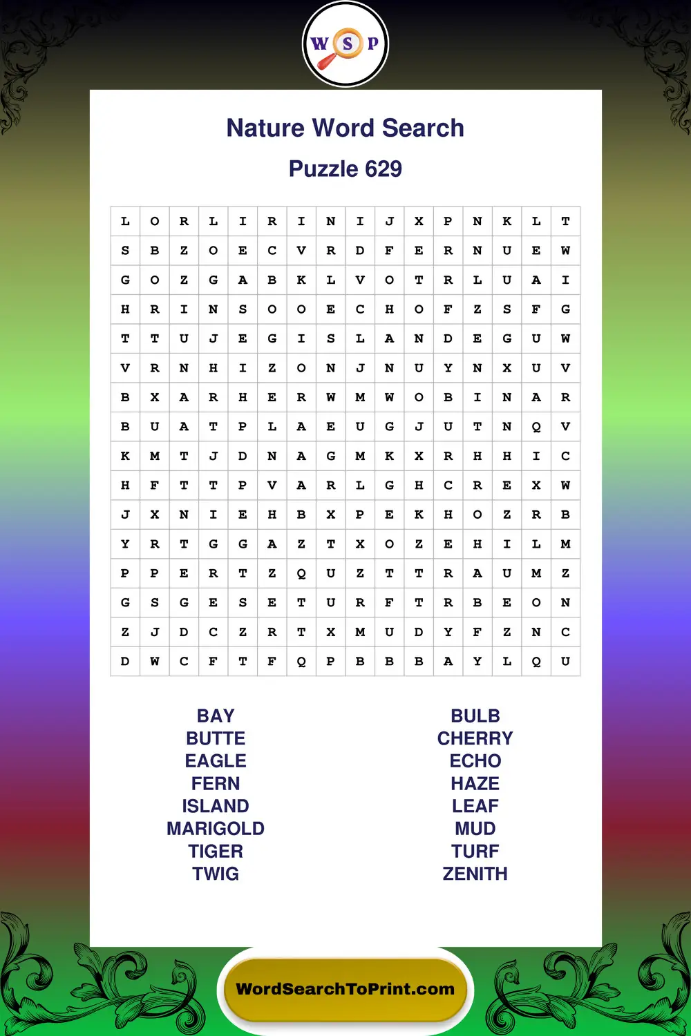 Nature Word Search Puzzle 629