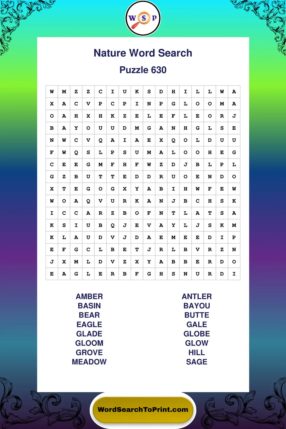 Nature Word Search Puzzle 630
